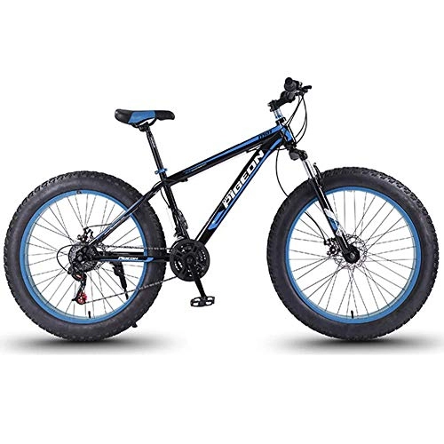Fat Tyre Bike : FANG 24 Speed Mountain Bikes, 27.5 Inch Fat Tire Mountain Trail Bike, High-carbon Steel Frame, Men's Womens All Terrain Mountain Bike with Dual Disc Brake, Blue