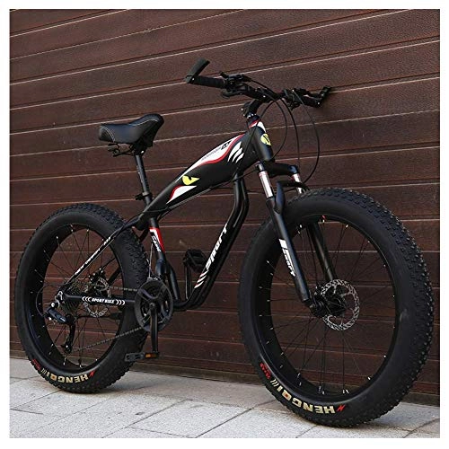 Fat Tyre Bike : FANG 26 Inch Mountain Bikes, Fat Tire Hardtail Mountain Bike, Aluminum Frame Alpine Bicycle, Mens Womens Bicycle with Front Suspension, Black, 24 Speed Spoke