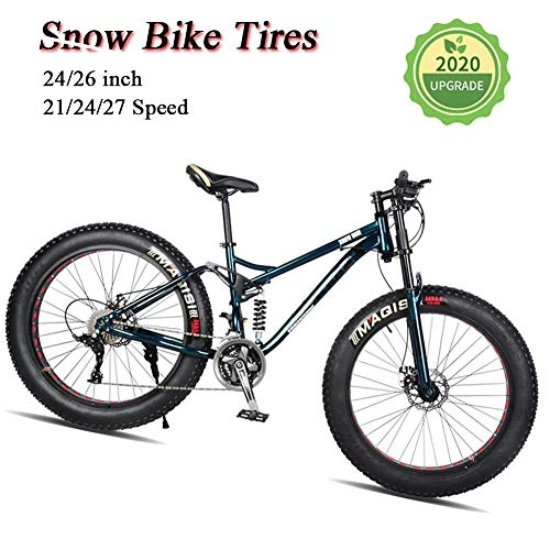 Fat Tyre Bike : Fat Tire Mountain Bike 24 Inch 24 Speed Bicycle Exercise Bikes With Shock-absorbing Front Fork And Central Shock Absorber For Beach, Snow, Cross-country, Fitness ( Color : Bronze , Size : 24 inch )