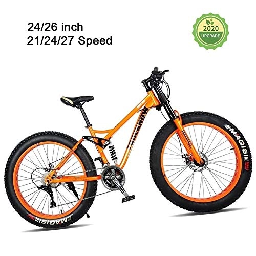 Fat Tyre Bike : Fat Tire Mountain Bike 24 Inch 24 Speed Bicycle Exercise Bikes With Shock-absorbing Front Fork And Central Shock Absorber For Beach, Snow, Cross-country, Fitness ( Color : Orange , Size : 24 inch )