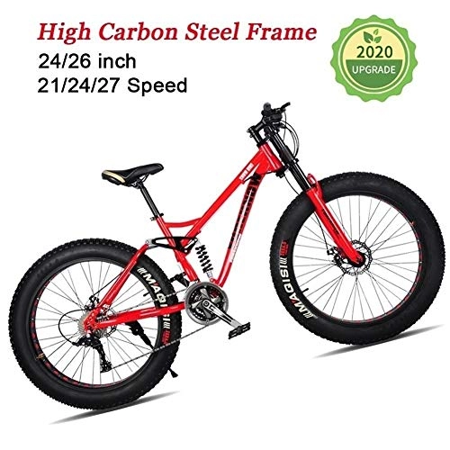 Fat Tyre Bike : Fat Tire Mountain Bike 24 Inch 24 Speed Bicycle Exercise Bikes With Shock-absorbing Front Fork And Central Shock Absorber For Beach, Snow, Cross-country, Fitness ( Color : Red , Size : 24 inch )