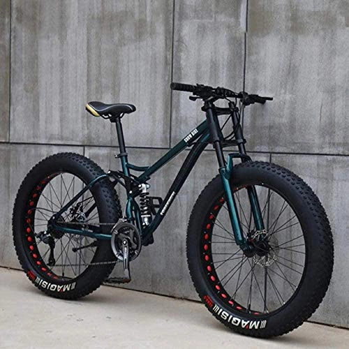 Fat Tyre Bike : Full suspension double disc brake adult mountain bike fat tire mountain off-road bike 24-speed bicycle high carbon steel frame double