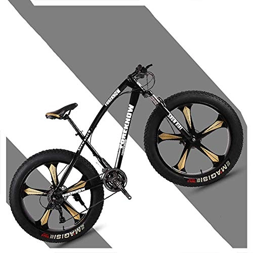 Fat Tyre Bike : giyiohok 26 Inch Hardtail Mountain Bikes with Fat Tire for Adults Men Women Mountain Trail Bike with Front Suspension Disc Brakes High-Carbon Steel Mountain-21 Speed_Black 5 Spoke