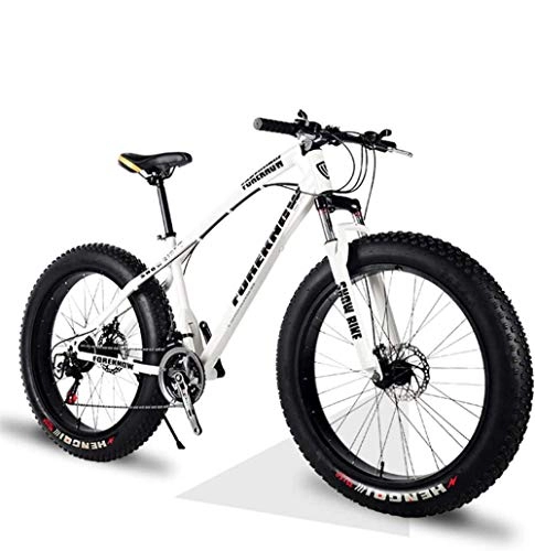 Fat Tyre Bike : giyiohok 26 Inch Hardtail Mountain Bikes with Fat Tire for Adults Men Women Mountain Trail Bike with Front Suspension Disc Brakes High-Carbon Steel Mountain-21 Speed_White 3 Spoke