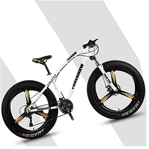 Fat Tyre Bike : giyiohok 26 Inch Hardtail Mountain Bikes with Fat Tire for Adults Men Women Mountain Trail Bike with Front Suspension Disc Brakes High-Carbon Steel Mountain-27 Speed_White 3 Spoke