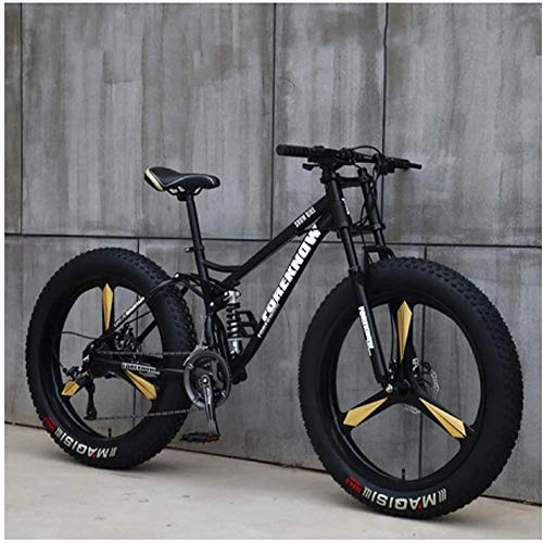Fat Tyre Bike : giyiohok Fat Tire Mountain Bike 26 Inch for Men and Women Dual-Suspension Adult Mountain Trail Bikes All Terrain Bicycle with Adjustable Seat & Dual Disc Brake-27 Speed_Black 3 Spokes
