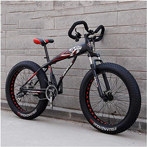 Fat Tyre Bike : giyiohok Hardtail Fat Tire Mountain Bike for Adults Men Women Mountain Trail Bike with Dual Disc Brake High-carbon Steel Front Suspension All Terrain Mountain-24 Inch 24 Speed_Black Red