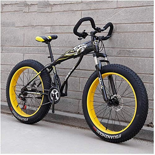 Fat Tyre Bike : giyiohok Hardtail Fat Tire Mountain Bike for Adults Men Women Mountain Trail Bike with Dual Disc Brake High-carbon Steel Front Suspension All Terrain Mountain-26 Inch 21 Speed_Black Yellow