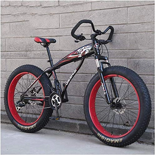 Fat Tyre Bike : giyiohok Hardtail Fat Tire Mountain Bike for Adults Men Women Mountain Trail Bike with Dual Disc Brake High-carbon Steel Front Suspension All Terrain Mountain-26 Inch 27 Speed_Black Red