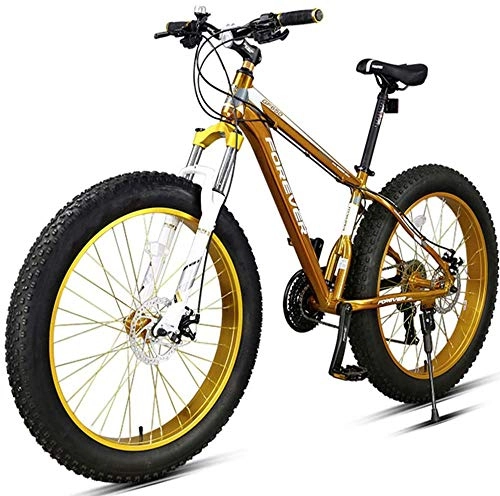 Fat Tyre Bike : giyiohok Mountain Bikes 26 Inch Fat Tire for Adults Men Women Aluminum Alloy Hardtail All Terrain Anti-Slip Mountain Bicycle with Front Suspension Dual Disc-Gold