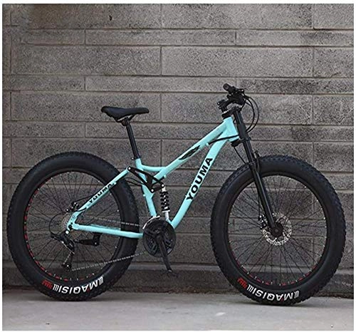 Fat Tyre Bike : giyiohok Mountain Bikes 26 Inch Fat Tire for Adults Men Women Dual Suspension High-carbon Steel Mountain Bicycle with Dual Disc Brake All Terrain / Anti-Slip-27 Speed_Green