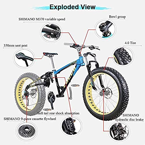 Fat Tyre Bike : GJZM Mountain Bikes 27 Speed, Mountain Bicycle Dual Disc Brake, Overdrive Fat Tire Bicycle 26 Inch Blue