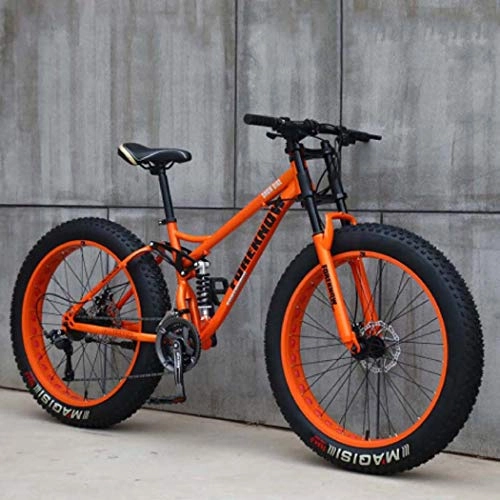 Fat Tyre Bike : GL SUIT Adult Mountain Bikes, 24 Inch Fat Tire Hardtail Mountain Bike, 7 / 21 / 24 / 27 Speed Mountain Bicycle, for Men And Women Outdoor Riding, Orange, 7 speed
