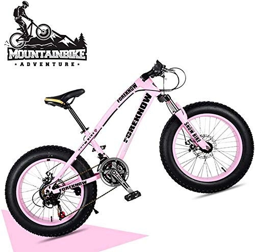 Fat Tyre Bike : GQQ 20-Inch Mountain Bike Tires, Variable Speed Bicycle Girls Hardtail MTB with Front Suspension and Disc Brakes, Frame Made of Carbon Steel, Black, 27 Speed, Pink