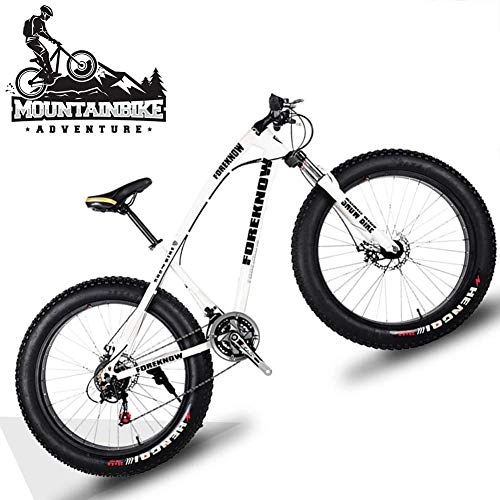 Fat Tyre Bike : GQQ 20-Inch Mountain Bike Tires, Variable Speed Bicycle Girls Hardtail MTB with Front Suspension and Disc Brakes, Frame Made of Carbon Steel, Black, 27 Speed, White