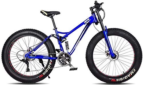 Fat Tyre Bike : GQQ 24In Mountain Bike for Men and Women, High Carbon Steel Double Suspension Frame Variable Speed Bicycle, 21 / 24 / 27 Speed Outroad, B, 21 Speed, D