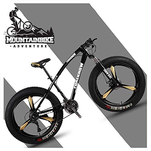 Fat Tyre Bike : GQQ 26 inch Hardtail MTB with Front Suspension Disc Brakes, Adult Mountain Bike, Variable Speed Bicycle Frames Made of Carbon Steel, Orange Spoke, 24 Speed, Black 3 Spoke