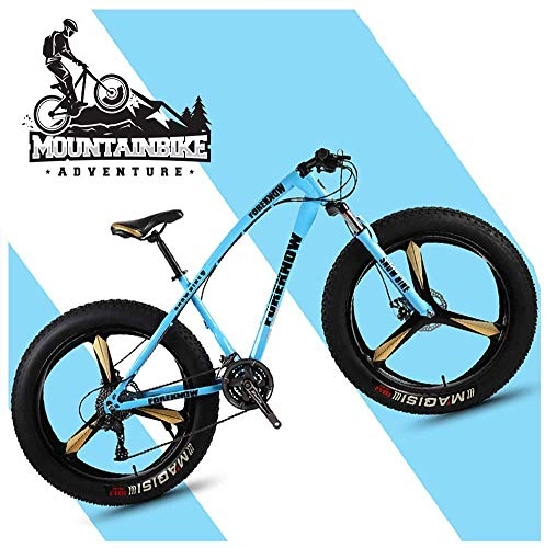 Fat Tyre Bike : GQQ 26 inch Hardtail MTB with Front Suspension Disc Brakes, Adult Mountain Bike, Variable Speed Bicycle Frames Made of Carbon Steel, Orange Spoke, 24 Speed, Blue 3 Spoke