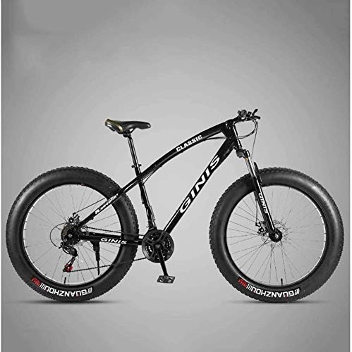 Fat Tyre Bike : GQQ 26-Inch Mountain Bikes, Dual Disc Brakes Fat Tire Mountain Bike Trail, Variable Speed Bicycle, Adjustable Seat Bicycle, High-Carbon, Black, 24 Speed Spoke, Black, 24 Speed Spoke