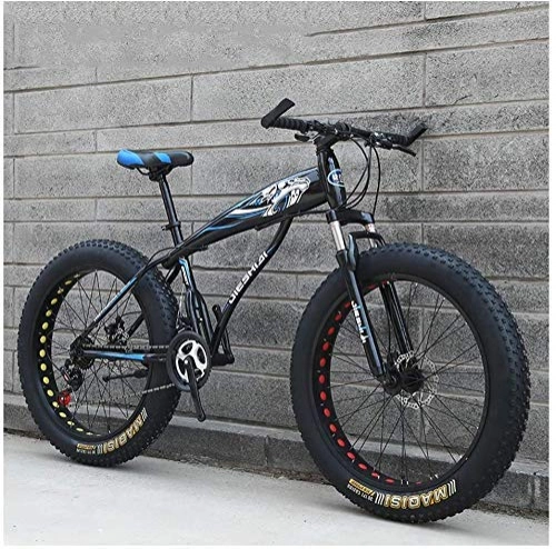 Fat Tyre Bike : GQQ Adult Mountain Bike, Mens Girls Bicycles, Hardtail MTB Disc Brakes, Variable Speed Bicycle Frame Made of Carbon Steel, Big Tire Bike, Blue B, 26 inch 21 Speed, Blue C