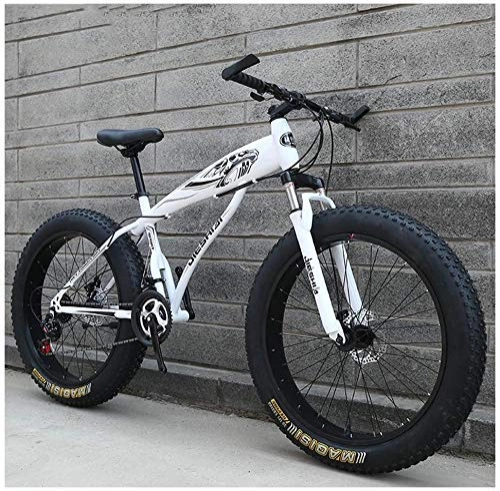 Fat Tyre Bike : GQQ Adult Mountain Bike, Mens Girls Bicycles, Hardtail MTB Disc Brakes, Variable Speed Bicycle Frame Made of Carbon Steel, Big Tire Bike, Blue B, 26 inch 21 Speed, White a