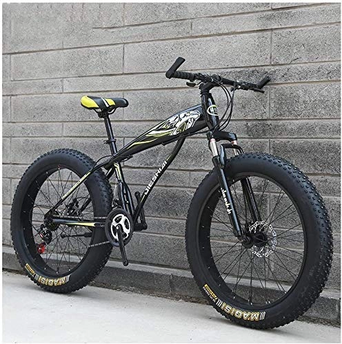 Fat Tyre Bike : GQQ Adult Mountain Bike, Mens Girls Bicycles, Hardtail MTB Disc Brakes, Variable Speed Bicycle Frame Made of Carbon Steel, Big Tire Bike, Blue B, 26 inch 21 Speed, Yellow D
