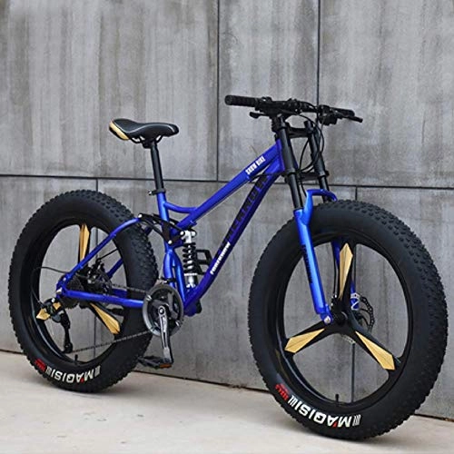 Fat Tyre Bike : GQQ Mountain Bike, Beach / Mountain Bikes Adult Mens Womens All Terrain Trail Bike 26 inch Wheels Dual Disc Brake Bicycle Integral Wheels High-Carbon Steel Frame, Blue, 27 Speed