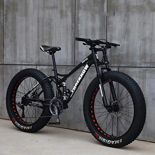 Fat Tyre Bike : GQQ Mountain Bikes, 24"26 inch Fat Tire Hardtail Variable Speed Bicycle, Dual Suspension Frame and Suspension Fork All Terrain Mountain Bike, Black, 26 inch 24 Speed, Black, 26 inch 24 Speed