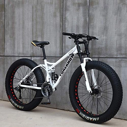 Fat Tyre Bike : GQQ Mountain Bikes, 24"26 inch Fat Tire Hardtail Variable Speed Bicycle, Dual Suspension Frame and Suspension Fork All Terrain Mountain Bike, Black, 26 inch 24 Speed, White