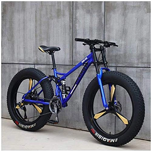 Fat Tyre Bike : GQQ Mountain Bikes, 26 inch 4.0 Fat Tire Hardtailvariable Speed Bicycle, Dual Suspension Frame and Suspension Fork All Terrain Mountain, White, 21 Speed, Blue