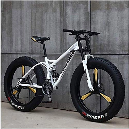 Fat Tyre Bike : GQQ Mountain Bikes, 26 inch 4.0 Fat Tire Hardtailvariable Speed Bicycle, Dual Suspension Frame and Suspension Fork All Terrain Mountain, White, 21 Speed, White
