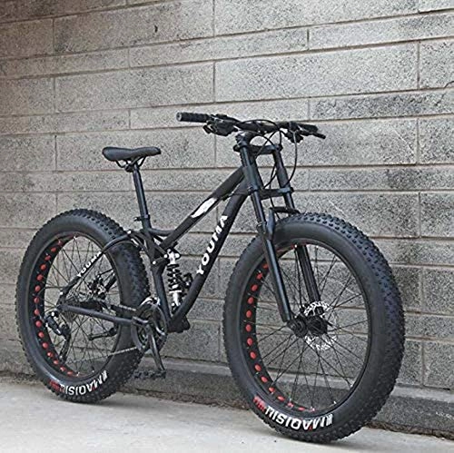 Fat Tyre Bike : GQQ Mountain Bikes Dual-Fully for Adults, Variable Speed Bicycle High Carbon Steel Soft Rear Frame, Delay Spring Fork, Mechanical, Blue, 27 Speed, Black