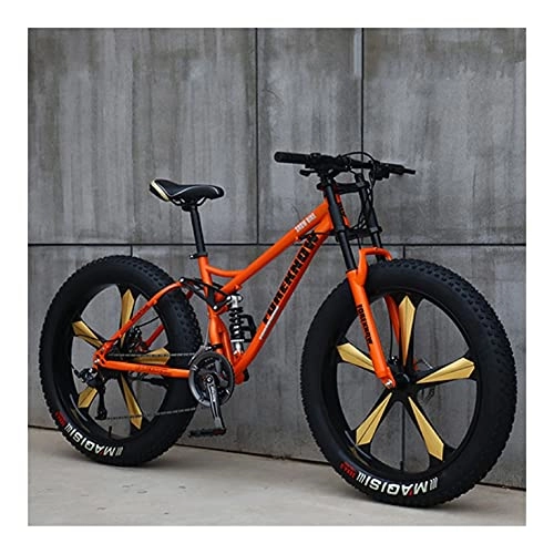 Fat Tyre Bike : GUHUIHE 26 Inch Wheel 27 Speed Adult Mountain Fat Bike Variable Speed Road Bicycle Off-road Snowmobile Men Outdoor Ride MTB (Color : Orange 5 knife wheel, Size : 7 Speed)