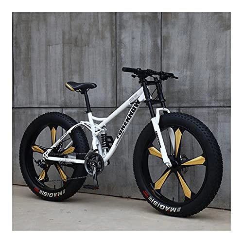 Fat Tyre Bike : GUHUIHE 26 Inch Wheel 27 Speed Adult Mountain Fat Bike Variable Speed Road Bicycle Off-road Snowmobile Men Outdoor Ride MTB (Color : White 5 knife wheel, Size : 7 Speed)