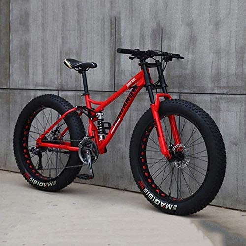 Fat Tyre Bike : H-ei Bicycle, Mountain Bike, 24 Inch 7 / 21 / 24 / 27 Speed Bike, Men Women Student Variable Speed Bike, Fat Tire Mens Mountain Bike (Color : Red, Size : 21 speed)