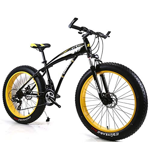 Fat Tyre Bike : Hardtail Mountain Bike 7 / 21 / 24 / 27 Speeds Mens MTB Bike 24 inch Fat Tire Road Bicycle Snow Bike Pedals with Disc Brakes and Suspension Fork, BlackYellow, 24Speed