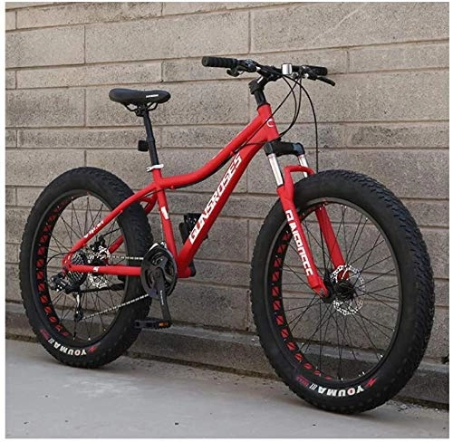 Fat Tyre Bike : Hu 26 Inch Mountain Bikes, High-carbon Steel Hardtail Mountain Bike, Fat Tire All Terrain Mountain Bike, Women Men's Anti-Slip Bikes (Color : Red, Size : 27 Speed)
