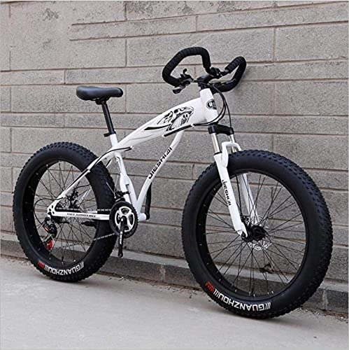 Fat Tyre Bike : HUAQINEI Mountain Bikes, 24 inch snow bike ultra-wide tire speed 4.0 snow bike mountain bike butterfly handle Alloy frame with Disc Brakes (Color : White black, Size : 27 speed)