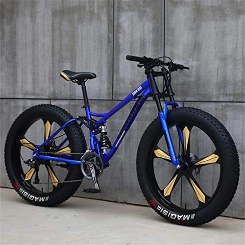 Fat Tyre Bike : JSY Blue Five cutter wheel 26 inch off-road bicycles, fat tires high carbon steel suspension youth men and women mountain bikes, Adult Dual disc brake men and women mountain bikes (21-speed)