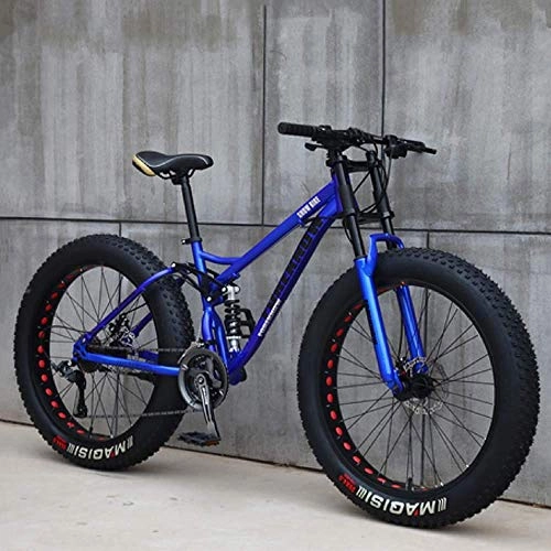 Fat Tyre Bike : KFDQ Bike Bicycle Outdoor Cycling Fitness Portable Bicycle, Mountain Bike, Fat Tire Mountain Bike, Soft Tail Bike, 26 inch 7 / 21 / 24 / 27 Speed Bike, Men Women Student Variable Speed Bike, Blue, 24 Speed