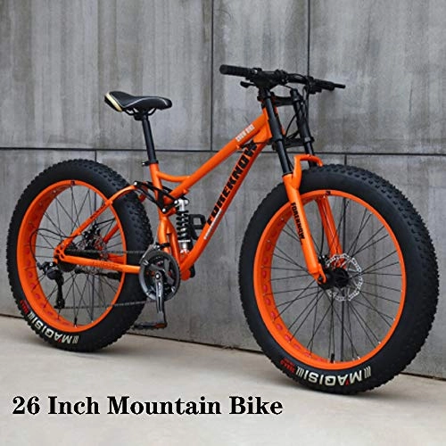 Fat Tyre Bike : KKJKK Mountain Bikes, 24" 26 Inch Fat Tire Hardtail Mountain Bike High-Carbon Steel Hardtail Mountain Bike Fat Wheel Motorbike Fat Bike, 21speed, Orange, 26IN