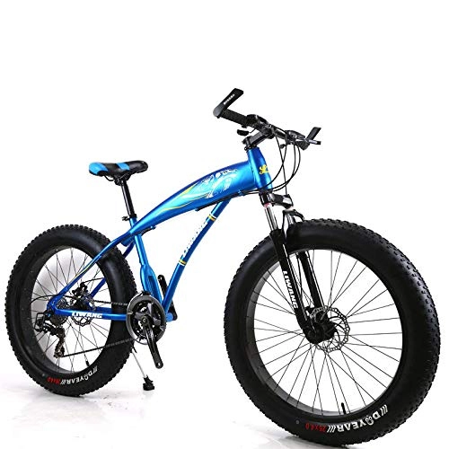 Fat Tyre Bike : KNFBOK bikes lightweight 21-speed 26-inch mountain bike wide tire disc shock absorber student bicycle Suitable for snow, roads, beaches, etc - Aluminum blue
