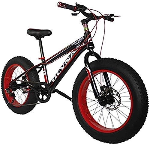 Fat Tyre Bike : KRXLL 20 Inch Mountain Bike Bicycle With 4 Inches Broaden Thickening Non-Slip Tires 7 Gear Disc Brake System Frame Made Of Carbon Steel-Black / Red