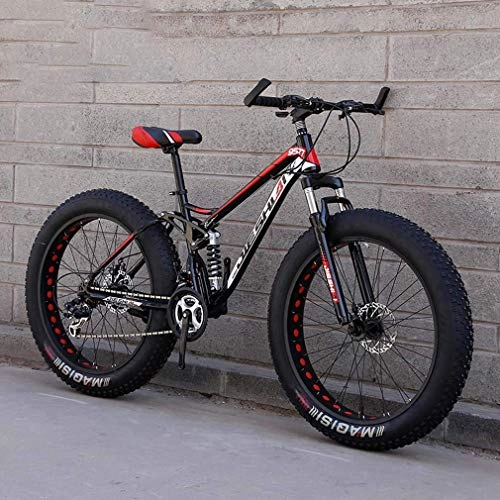 Fat Tyre Bike : LUO Adult Fat Tire Mountain Bike, Beach Snow Bicycle, Off-Road Snow Bike, Double Disc Brake Cruiser Bikes, Beach Bicycle 26 inch Wheels, E, 7 Speed, a, 7 Speed