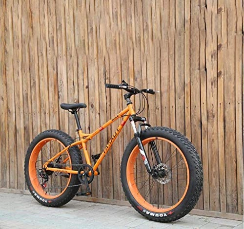 Fat Tyre Bike : LUO Bicycle, Fat Tire Mens Mountain Bike, Double Disc Brake / Cruiser Bikes, Beach Snowmobile Bicycle, 26 inch Aluminum Alloy Wheels, White, 7 Speed, Orange, 21 Speed