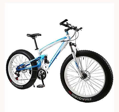 Fat Tyre Bike : LUO Bicycle, Fat Tire Mountain Bike Bicycle for Men Women, with Full Suspension MBT Bikes Lightweight High Carbon Steel Frame and Double Disc Brake, E, 26 inch 7 Speed, a, 24 inch 27 Speed