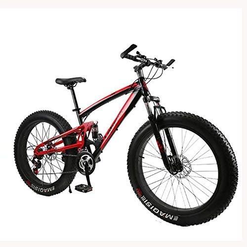 Fat Tyre Bike : LUO Bicycle, Fat Tire Mountain Bike Bicycle for Men Women, with Full Suspension MBT Bikes Lightweight High Carbon Steel Frame and Double Disc Brake, E, 26 inch 7 Speed, B, 26 inch 27 Speed