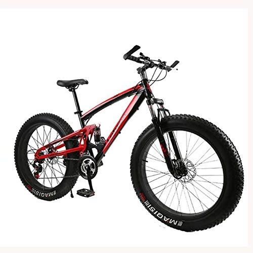 Fat Tyre Bike : LUO Bicycle, Fat Tire Mountain Bike Bicycle for Men Women, with Full Suspension MBT Bikes Lightweight High Carbon Steel Frame and Double Disc Brake, E, 26 inch 7 Speed, B, 26 inch 7 Speed