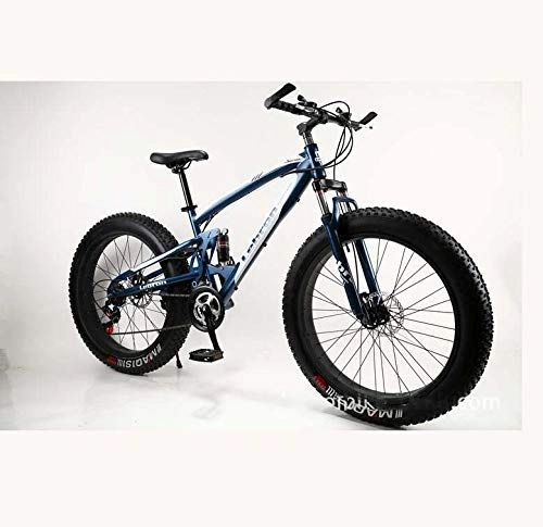 Fat Tyre Bike : LUO Bicycle, Fat Tire Mountain Bike Bicycle for Men Women, with Full Suspension MBT Bikes Lightweight High Carbon Steel Frame and Double Disc Brake, E, 26 inch 7 Speed, E, 24 inch 24 Speed