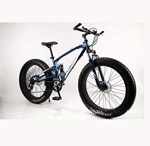 Fat Tyre Bike : LUO Bicycle, Fat Tire Mountain Bike Bicycle for Men Women, with Full Suspension MBT Bikes Lightweight High Carbon Steel Frame and Double Disc Brake, E, 26 inch 7 Speed, E, 24 inch 7 Speed